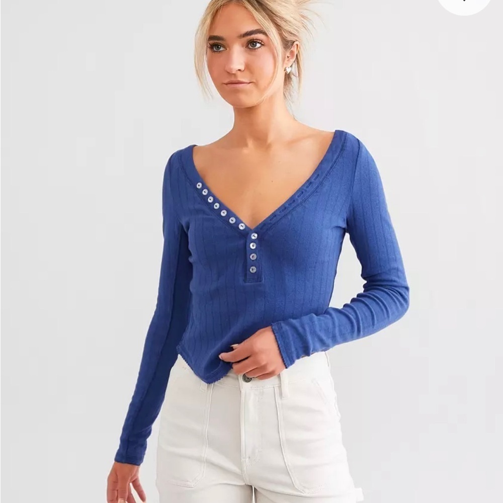Limoges Blue Fitted Long Sleeve Blouse